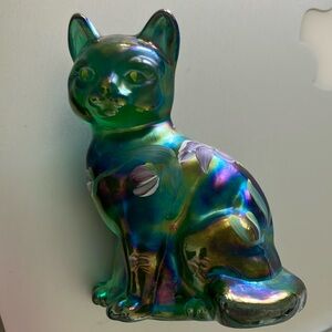 Fenton Green Cat Glass Figurine
